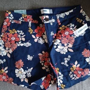 Old Navy Navy Floral Button-Front Shorts with Coral and Cream Blooms